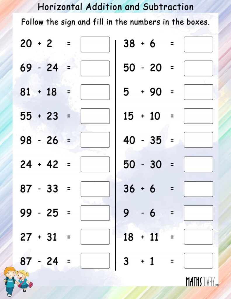 Horizontal Addition And Subtraction Worksheets Worksheet Hero