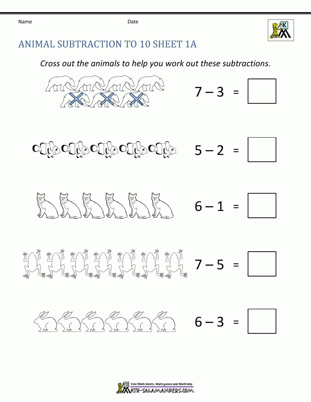 Kindergarten Subtraction Worksheets