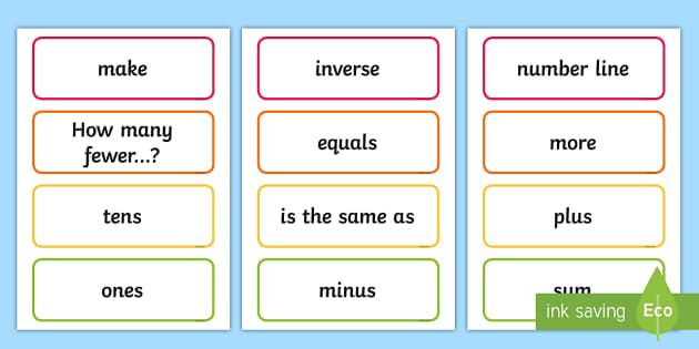 KS1 Addition And Subtraction Key Word Cards Mathematical Vocabulary 