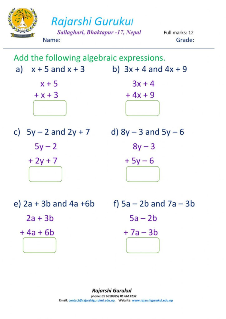 Matching Questions Algebraic Expression Grade 7 Pdf Class 7 Maths 