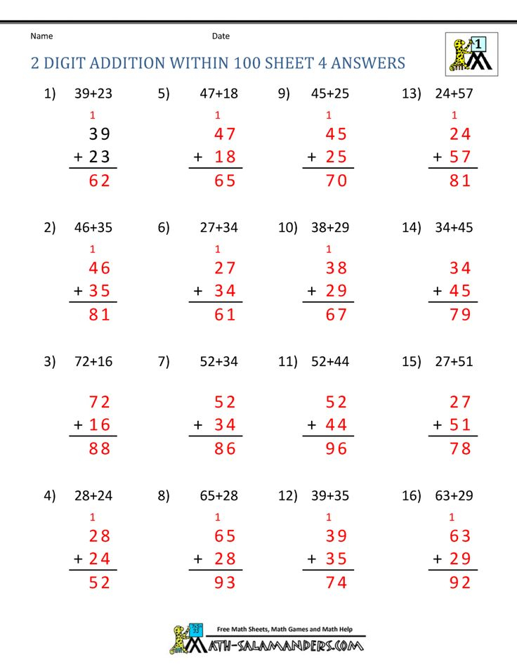 Math Addition Worksheets 1st Grade 2 Digit Addition Within 100 