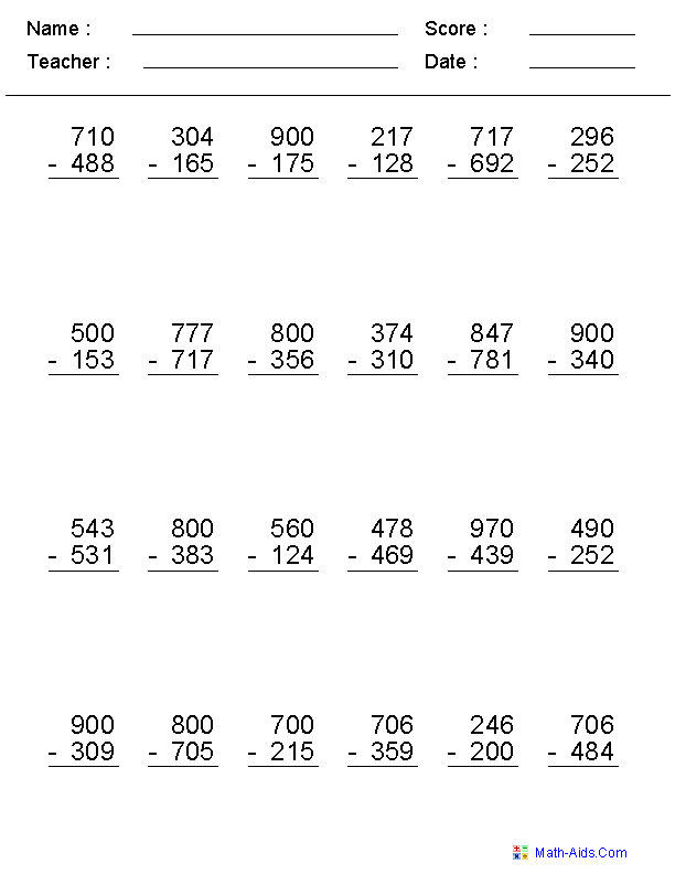 Math Aids Addition And Subtraction Worksheet Directory