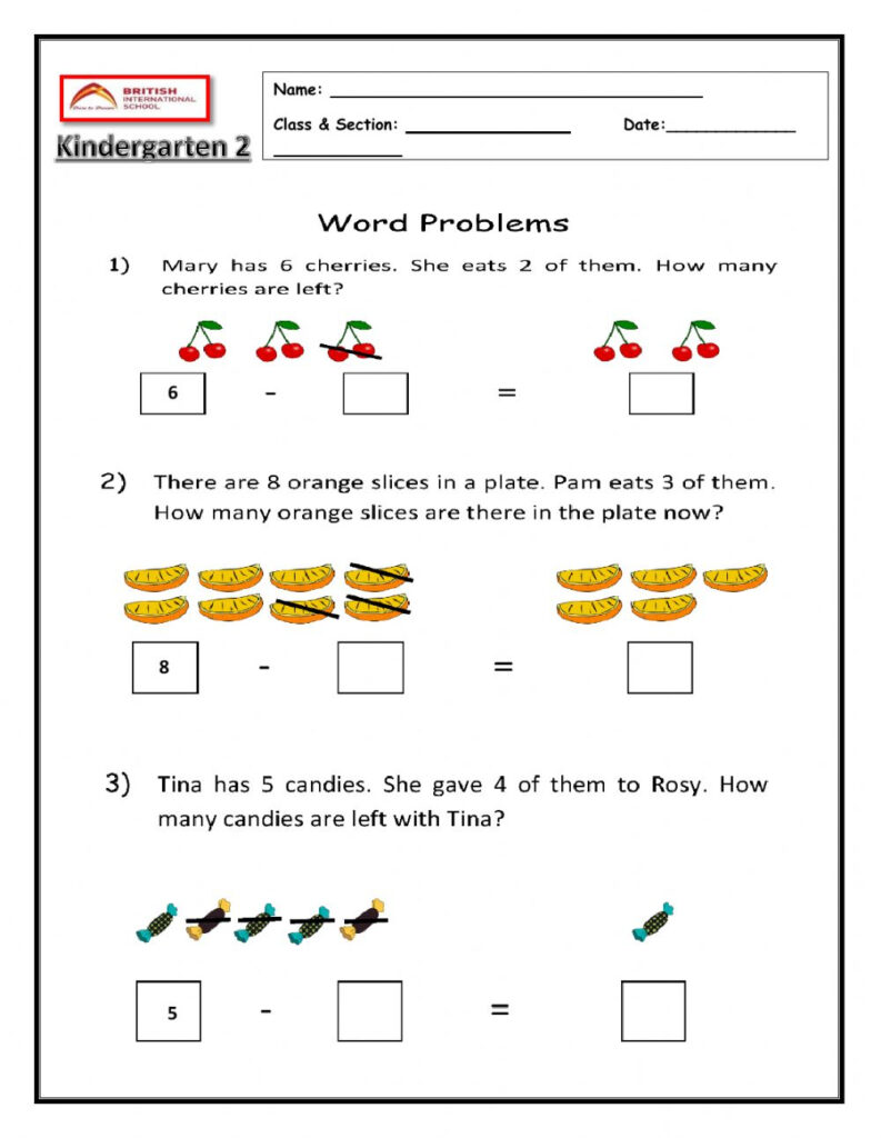 Math Subtraction Word Problems For Kindergarten Gerencia