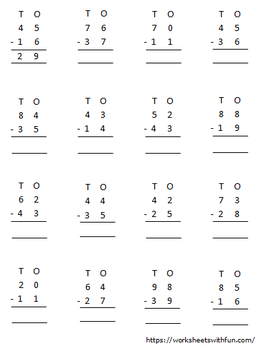 Maths Class 1 Subtraction Of 2 Digit Numbers With Borrowing 