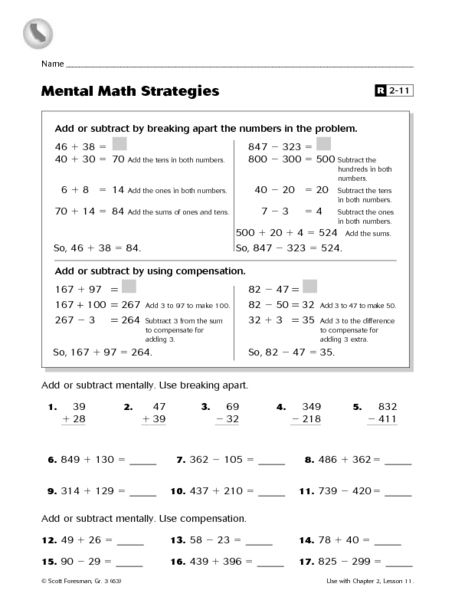 Mental Math Strategies Worksheet Lesson Planet Math Strategies 