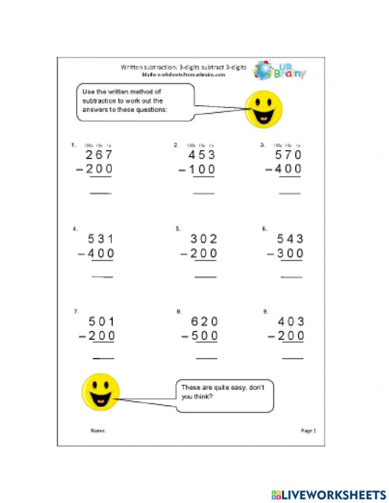 Mentally Subtract 100 Worksheet