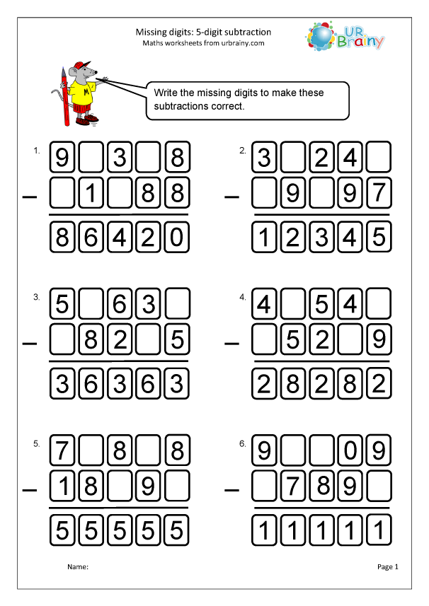 Missing Digits 5 digit Subtraction Subtraction In Year 5 age 9 10 