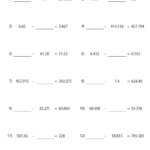 Missing Minuend And Subtrahend In Decimals Worksheets