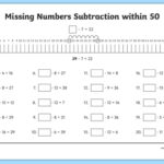 Missing Numbers Subtraction Within 50 Worksheet