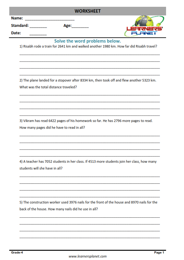 Mixed Addition And Subtraction Word Problem Worksheets For Grade 4