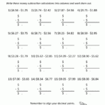 Money Subtraction Worksheet Page