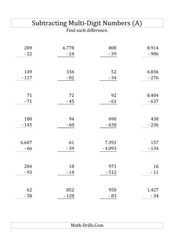 Multi Digit Addition And Subtraction Worksheets Worksheet Hero