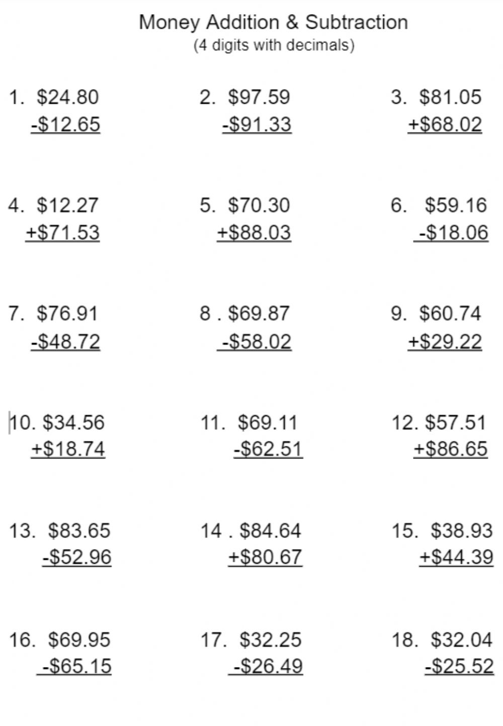 Multiply Decimals With Money Notation K5 Learning Decimal Notation 