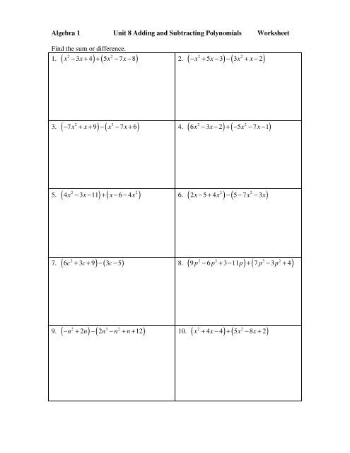 Multiplying Polynomials Worksheet 1 Answers