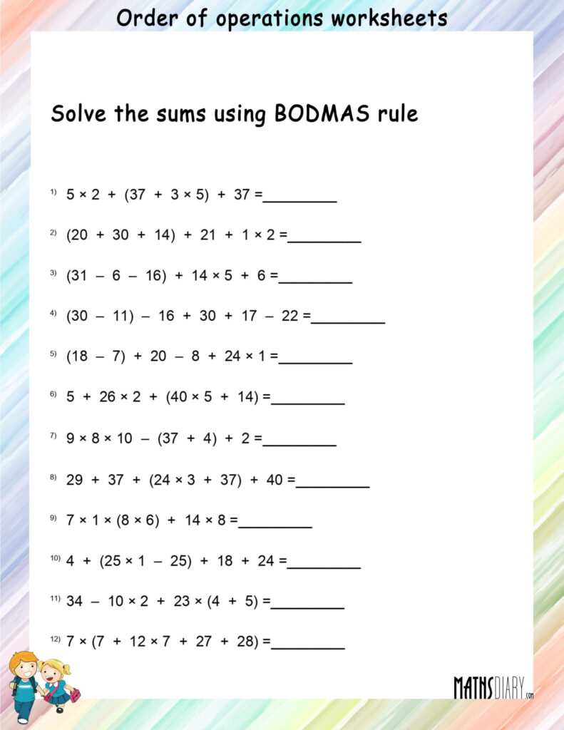 Order Of Operations Worksheets K5 Learning Bodmas Order Of Operations 