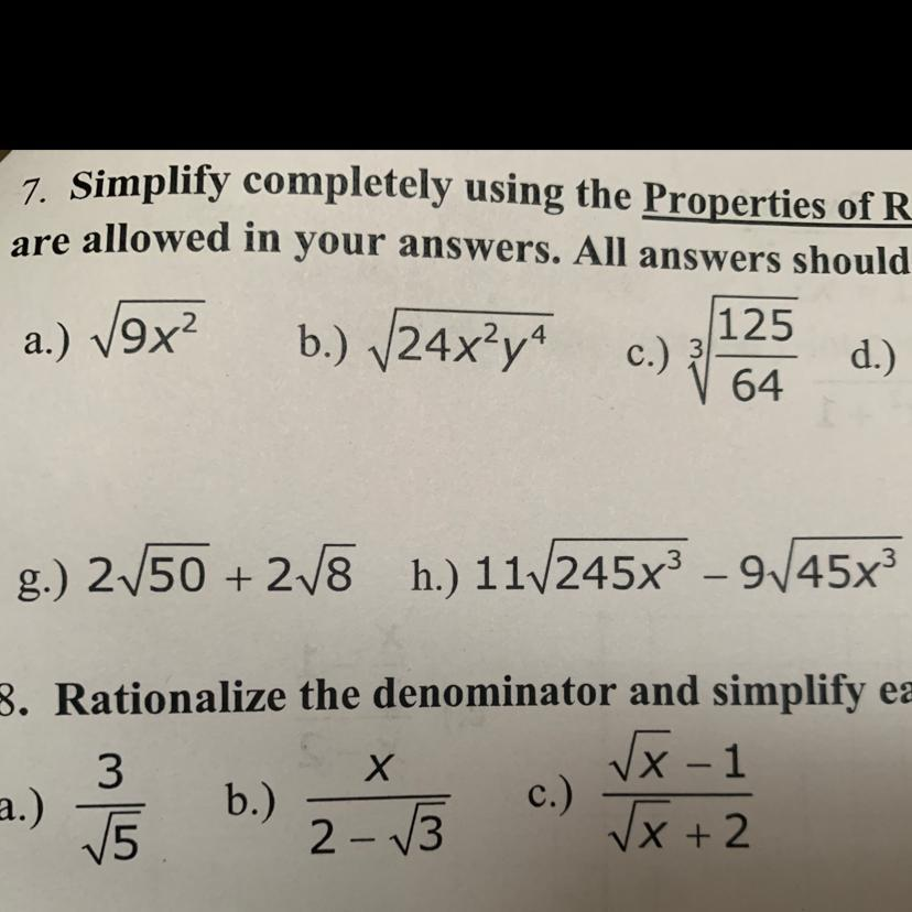 Please Solve G H adding Subtracting Radicals Brainly