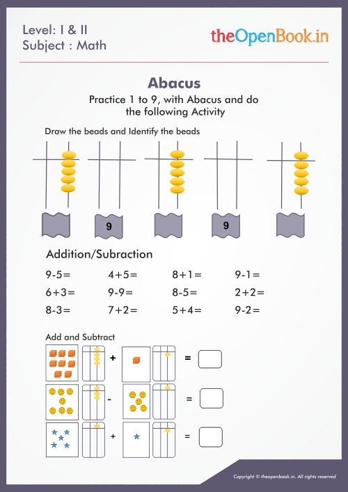 Practice 1 To 9 With Abacus And Do The Following Activity 01 Pre K 
