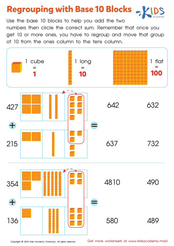 Regrouping With Base 10 Blocks Worksheet Free Printable For Children