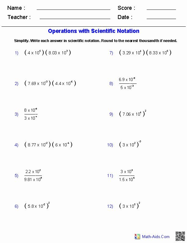 Scientific Notation Adding And Subtracting Worksheet