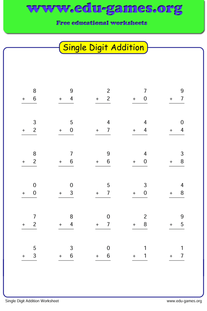 Single Digit Addition And Subtraction Worksheets Kamberlawgroup