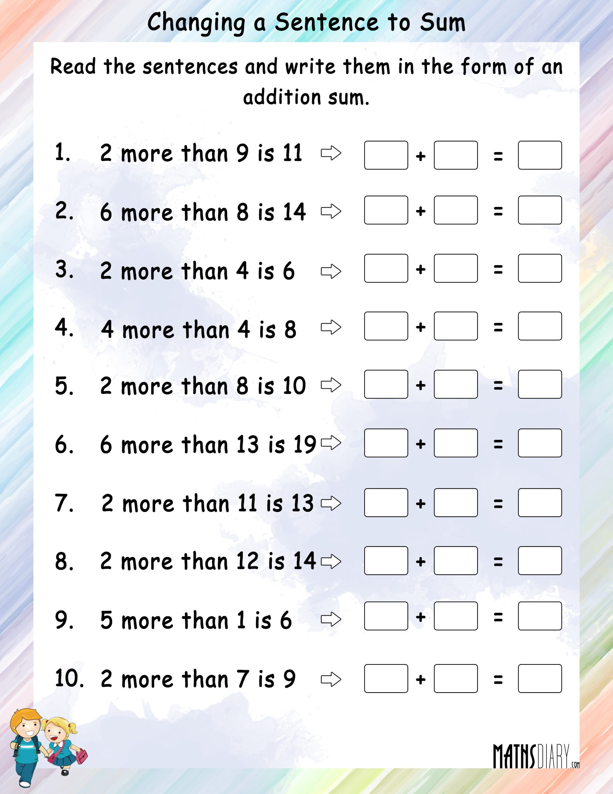 Statement Sums Grade 1 Math Worksheets