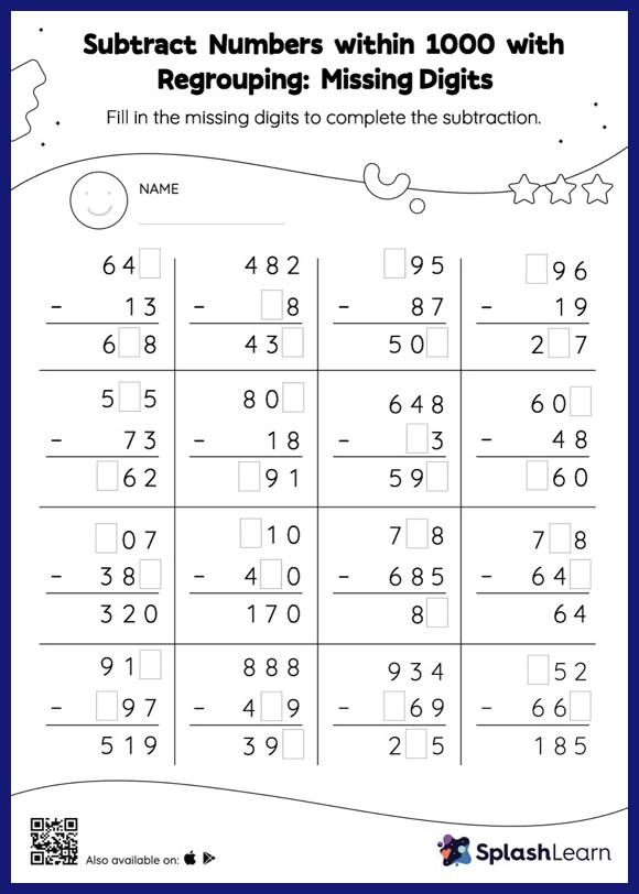 Subtract Within 1000 With Regrouping Worksheets For 2nd Graders Online 