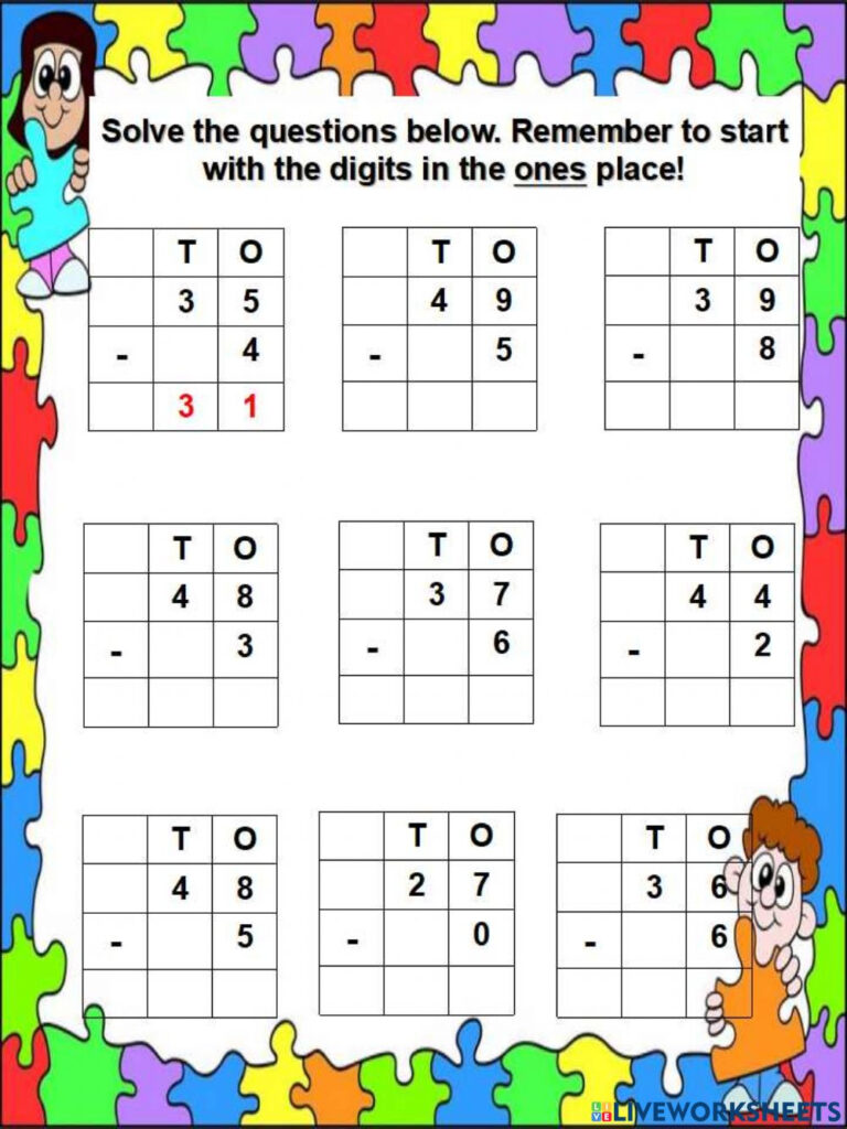 Subtract Within 50 Interactive Worksheet