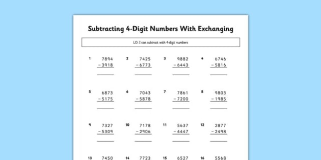 Subtracting 4 Digit Numbers With Exchanging teacher Made 