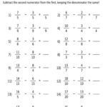 Subtracting Fractions With Same Denominator Worksheet