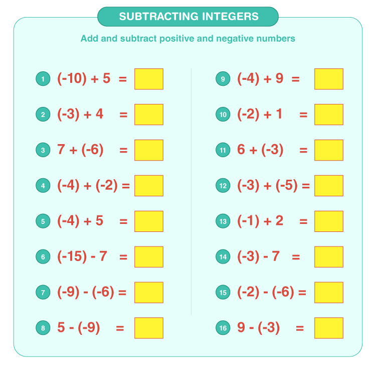 Subtracting Integers Worksheet Download Free Printables For Kids