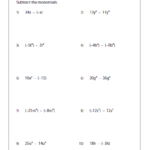 Subtracting Monomials Single Variable Subtraction School Worksheets