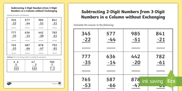 Subtracting Three Digit Numbers Worksheets Worksheets Master