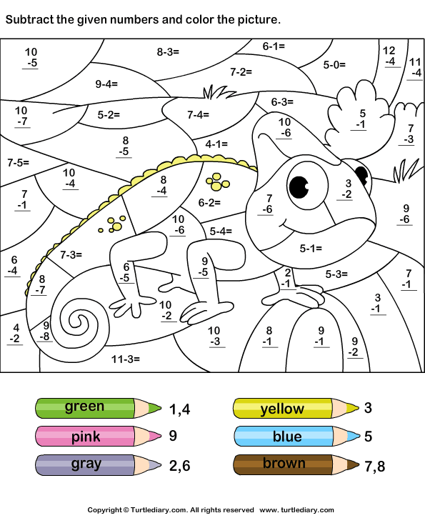 Subtraction Color By Number Worksheets 99Worksheets