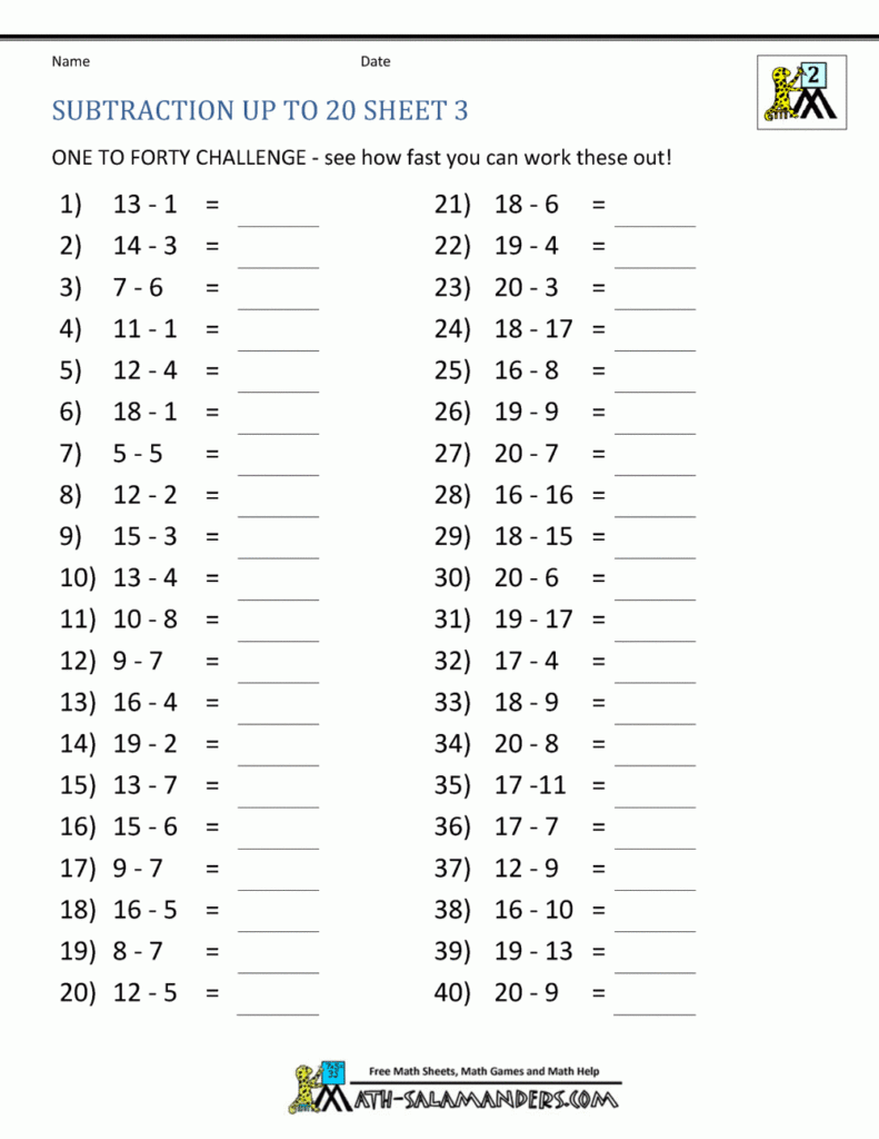 Subtraction Facts To 20