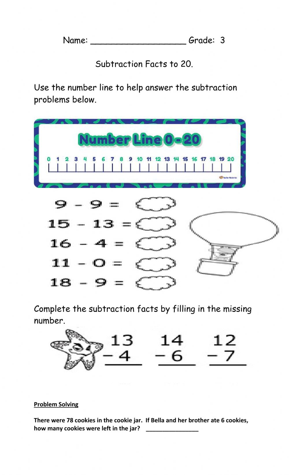 Subtraction Facts To 20 Worksheet