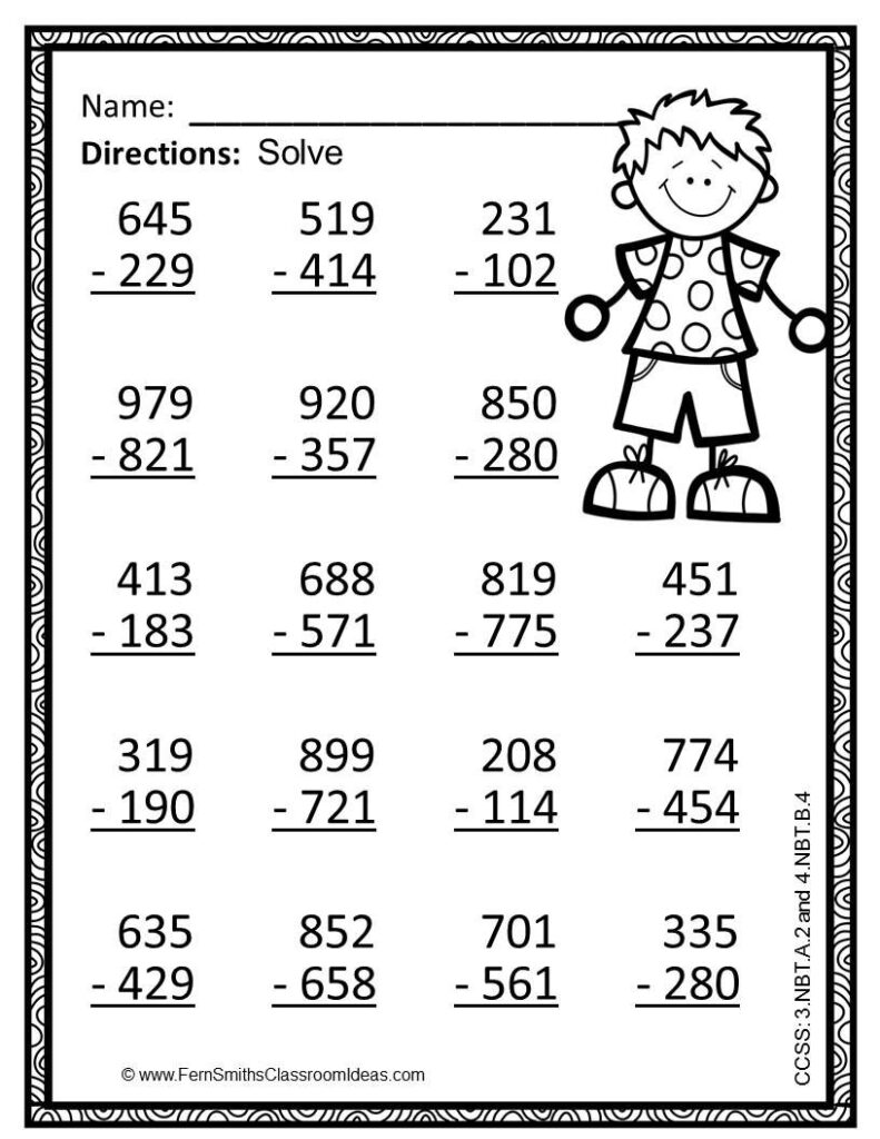 Subtraction Multi Digit Numbers Within 1000 Color Your Answers 