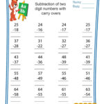 Subtraction Of Two Digit Numbers With Carry Overs Free Worksheet