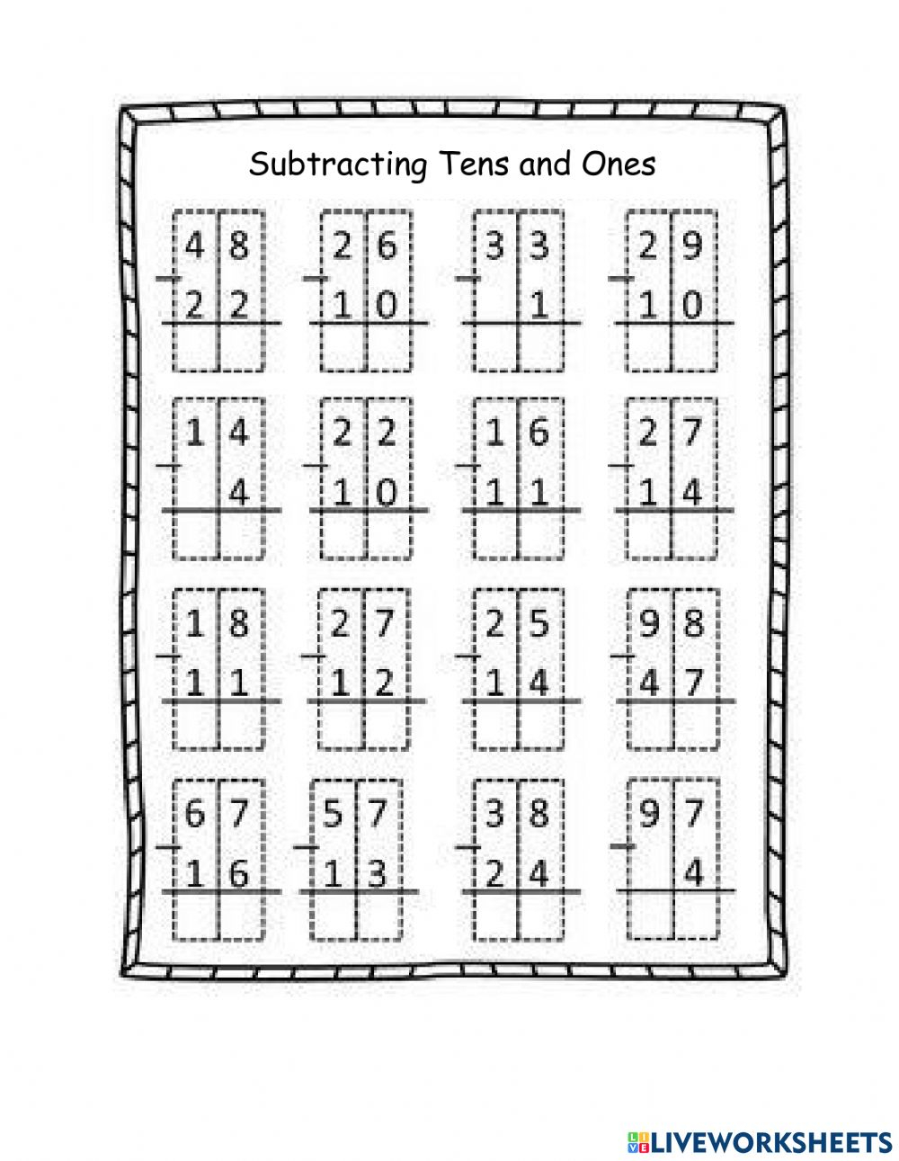 Subtraction Tens And Ones No Regrouping Worksheet