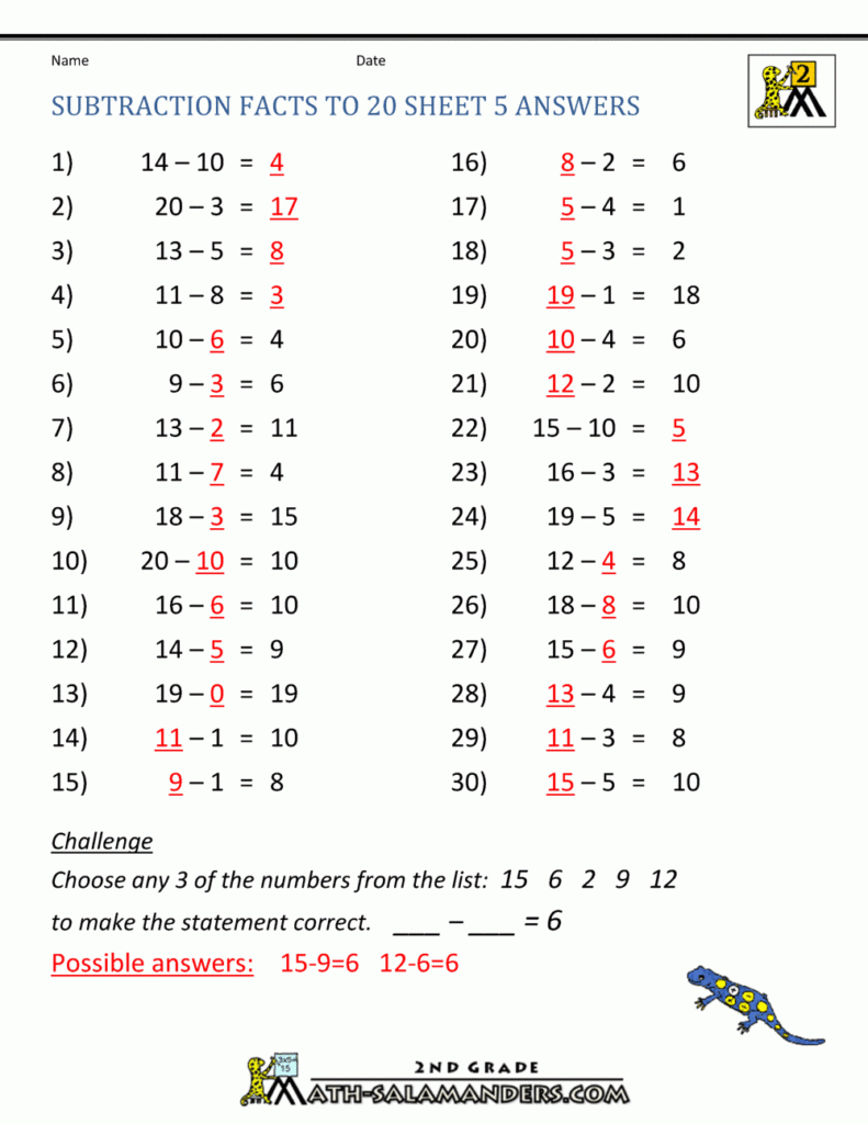 Subtraction To 20