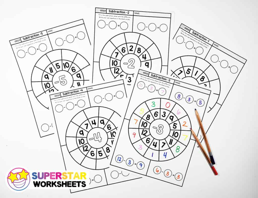 Subtraction Wheels Superstar Worksheets