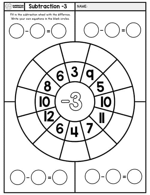 Subtraction Wheels Superstar Worksheets