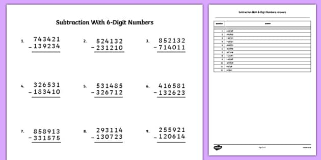 Subtraction With 6 Digit Numbers teacher Made Twinkl