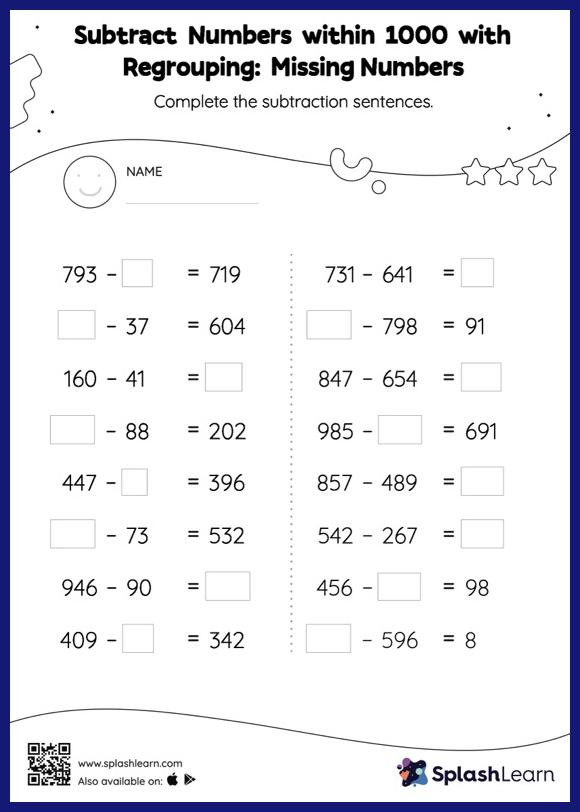 Subtraction With Regrouping Worksheets For 2nd Graders Online SplashLearn