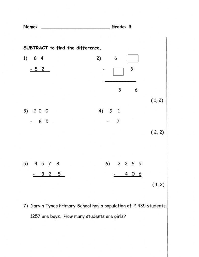 Subtraction With Renaming Worksheet