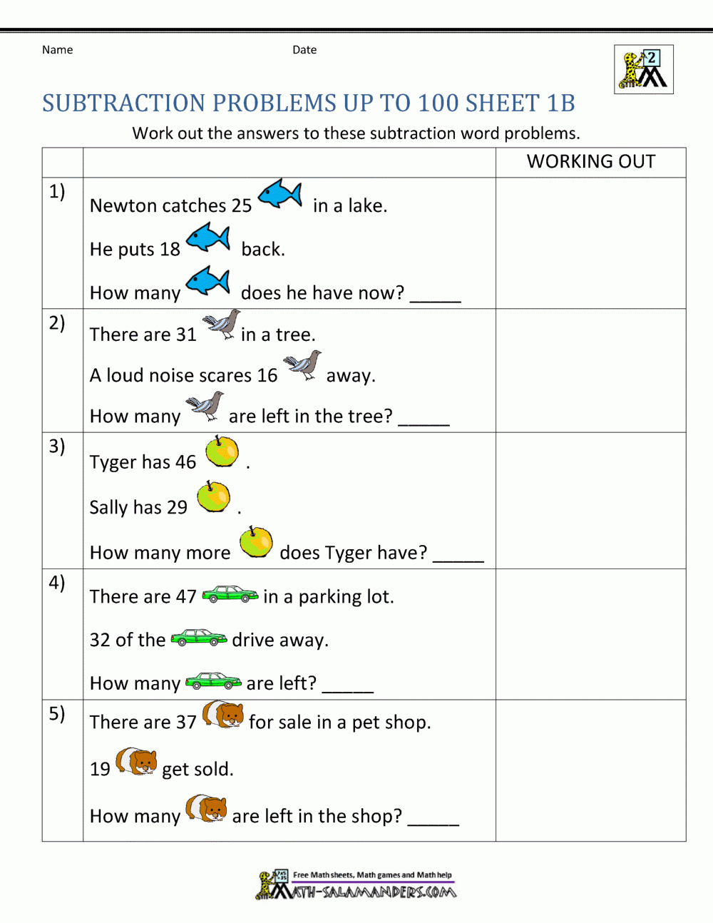 Subtraction Word Problems 2nd Grade