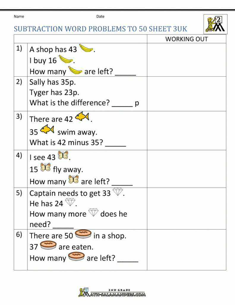 Subtraction Word Problems 2nd Grade