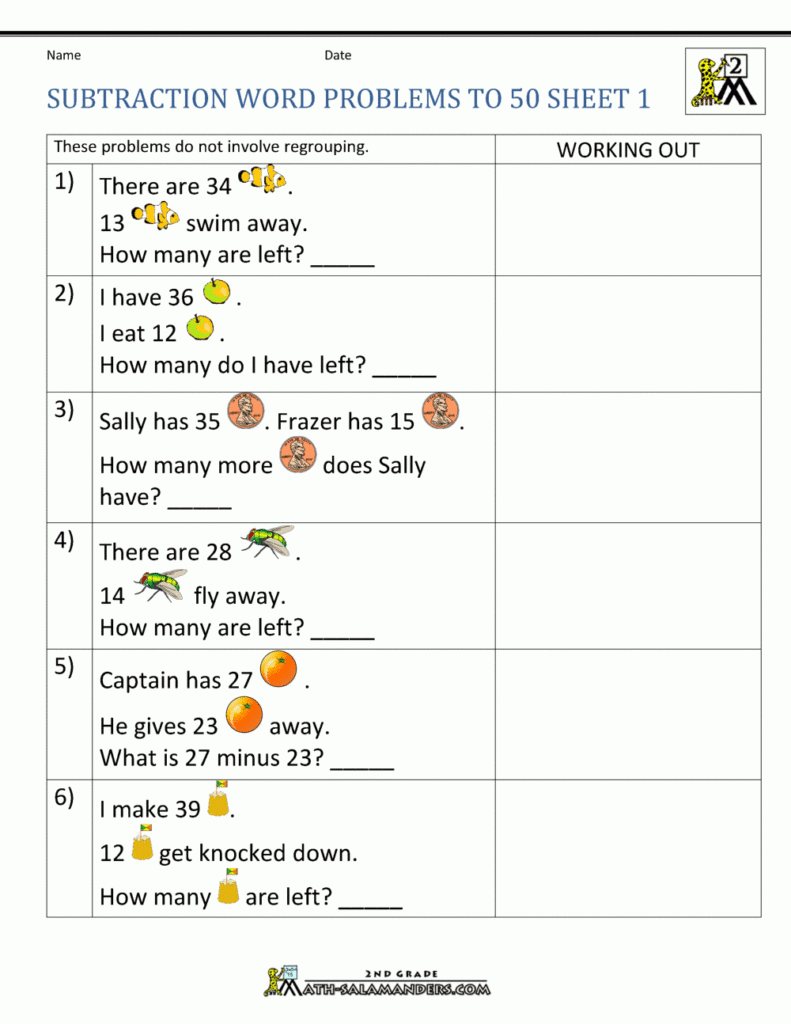 Subtraction Word Problems 2nd Grade