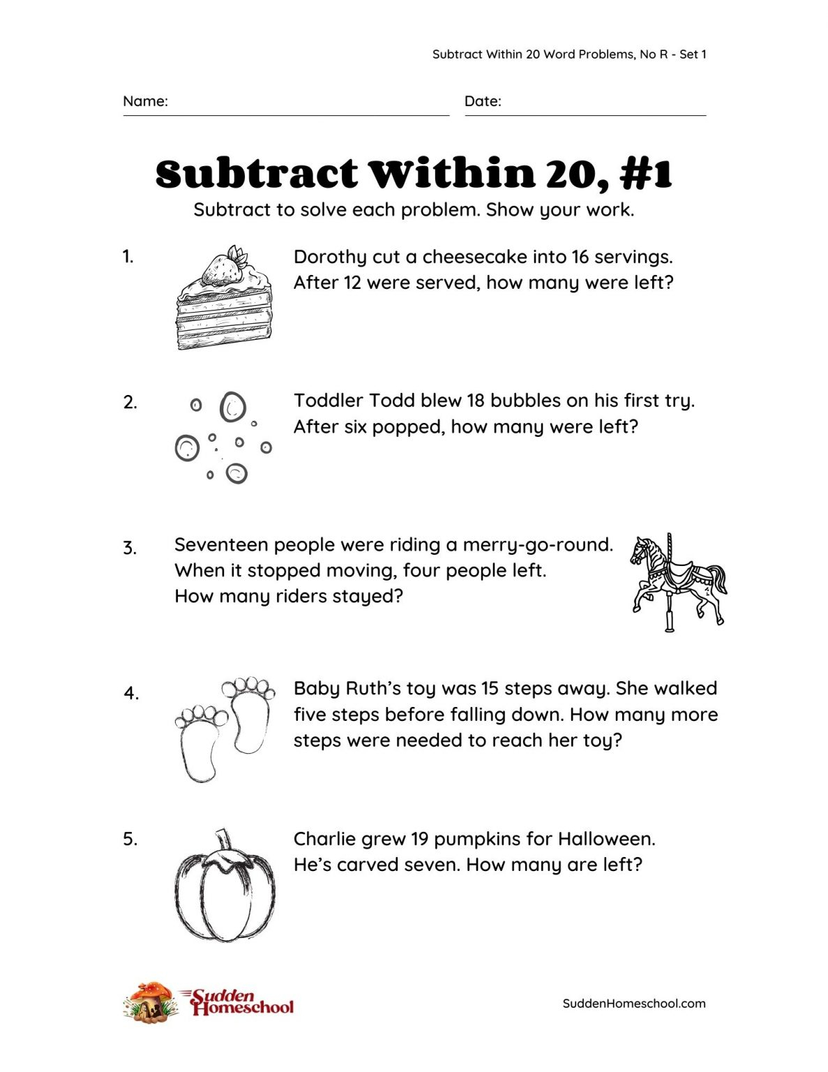 Subtraction Word Problems Subtract Within 20