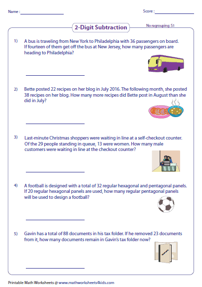 Subtraction Word Problems Worksheets