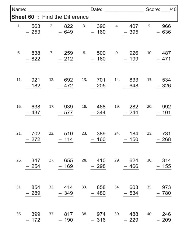 Subtraction Worksheet 100 Practice Sheets With Answers Etsy